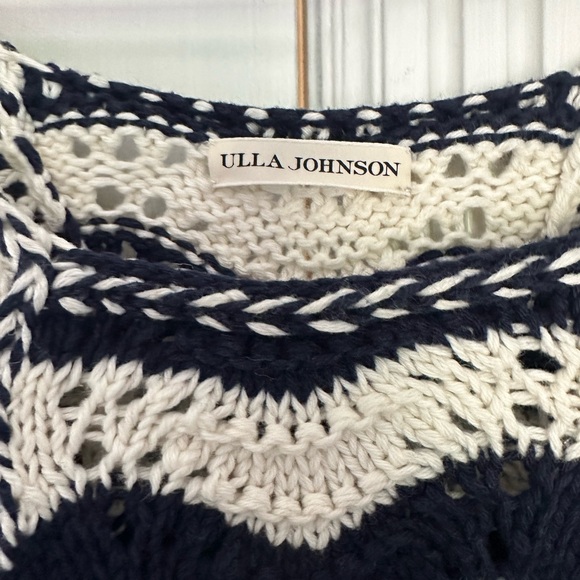 EUC Ulla Johnson Luciana Navy Cream Wave Crocheted Sweater Size Small - Picture 2 of 8